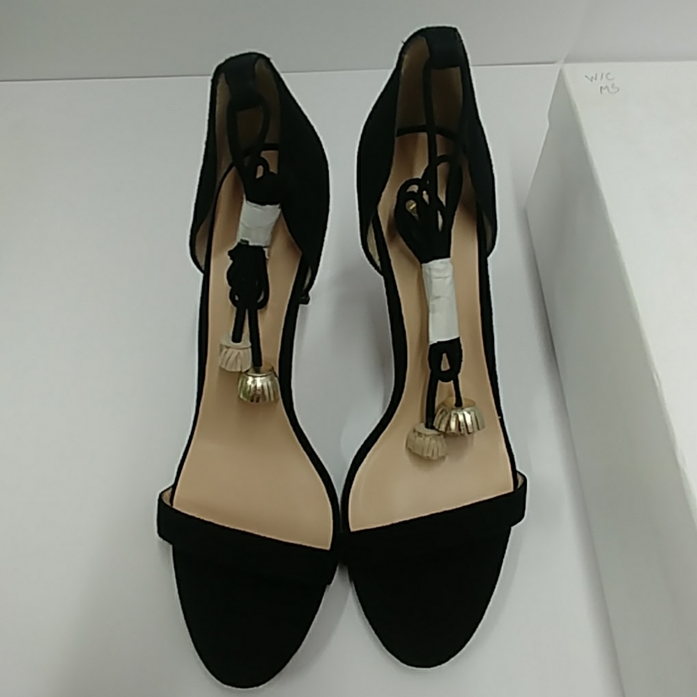 RAYE Betsy Black Suede Pom Pom Sandals Size 8.5 M